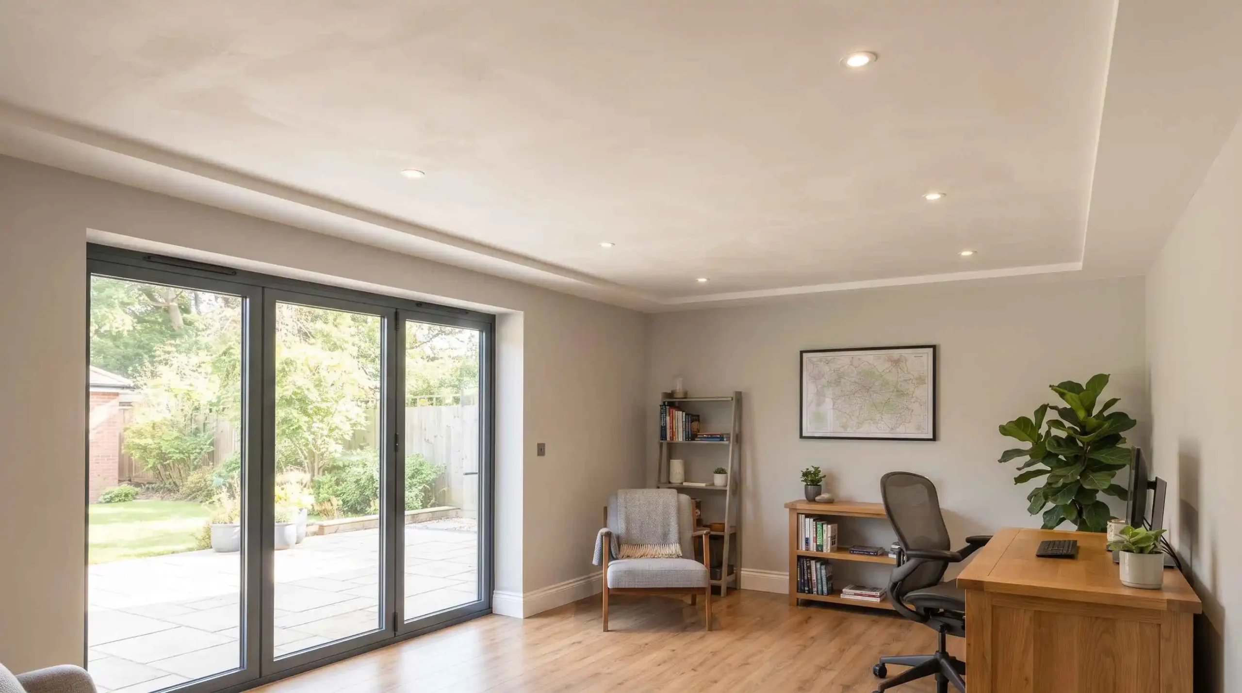 New ceiling installed during a garage conversion in Cobham, Surrey