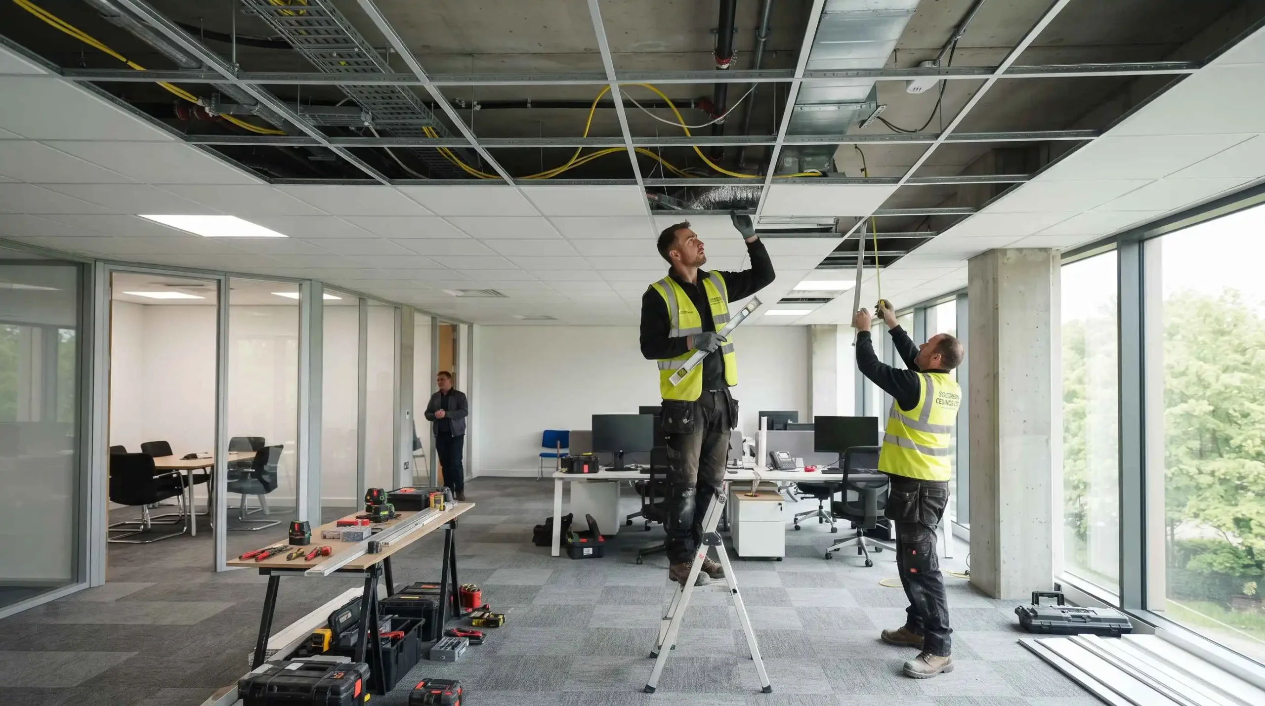 Suspended grid and tile ceiling installed in Surrey